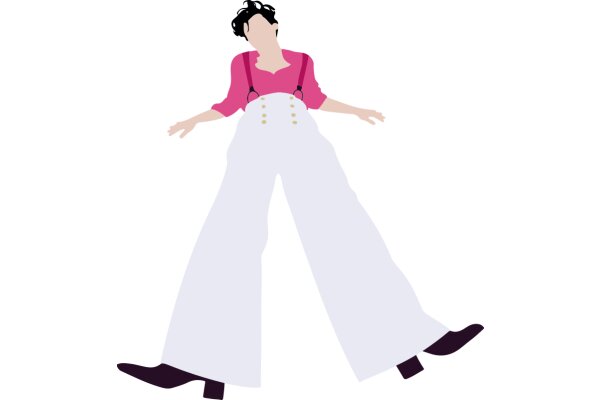 Stylish Fashion Illustration: A Chic Woman in a Pink Shirt and White Overalls