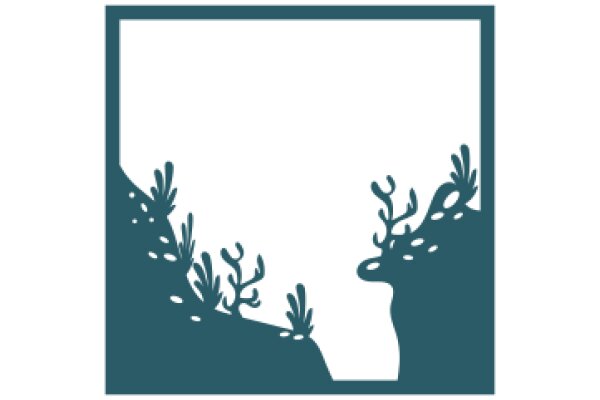 A Silhouette of a Rocky Landscape with Plants and a Deer Silhouette