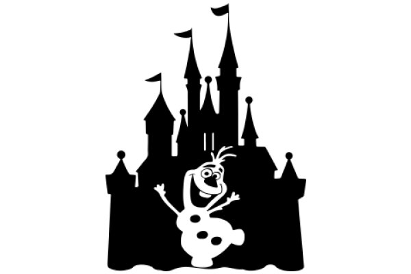 Whimsical Castle Silhouette with Cartoon Character