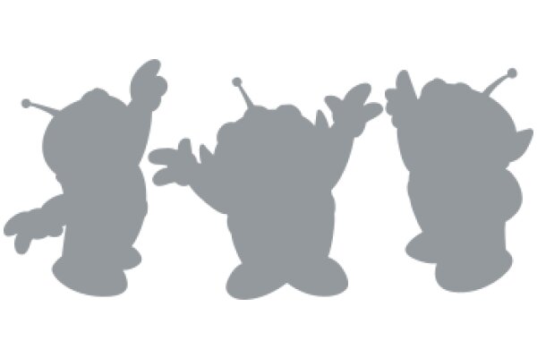 Three Gray Aliens in a Line, Each with a Different Expression