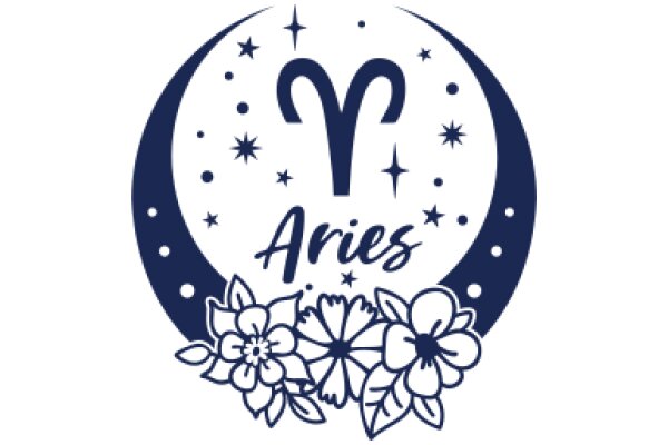 Aries Zodiac Sign Logo with Flower Design and Moon Background