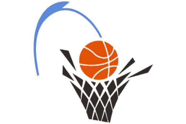 A Basketball in a Basket, with a Blue Line Curving Above