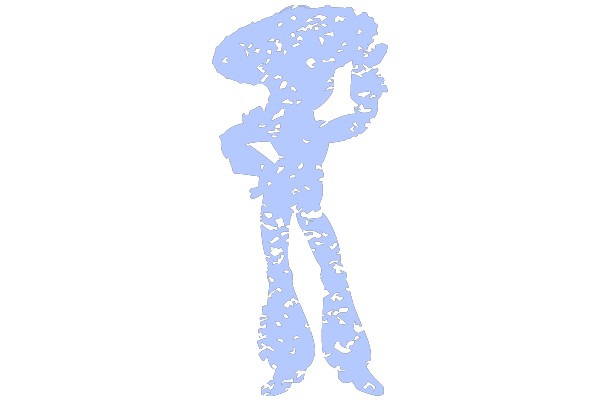 Stylized Blue Silhouette of a Person with Flared Pants and a Hat