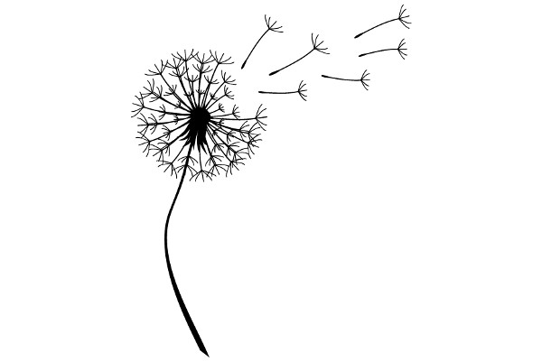 Silhouette of a Dandelion and Its Seeds