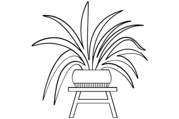 Simplistic Line Drawing of a Potted Plant with a Grill