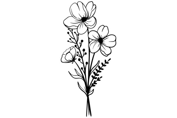 Floral Illustration: A Delicate Arrangement of Flowers and Leaves