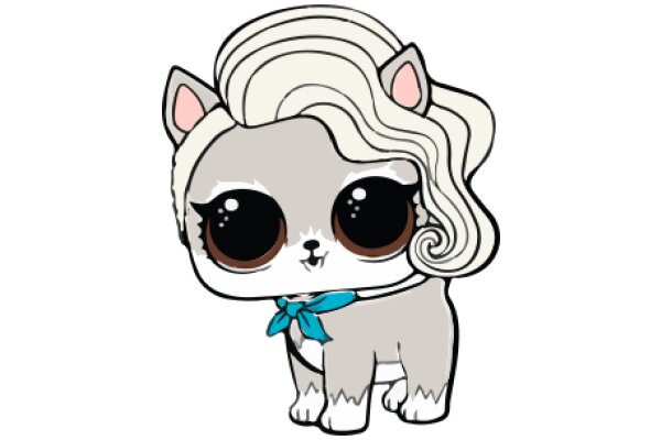 Adorable Cartoon Cat with a Blue Bow and Curly Hair