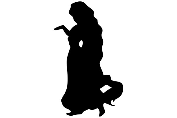 Silhouette of a Woman in a Dress, Standing with a Fan