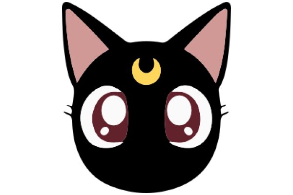 A Stylized Black Cat with a Yellow Moon on Its Head