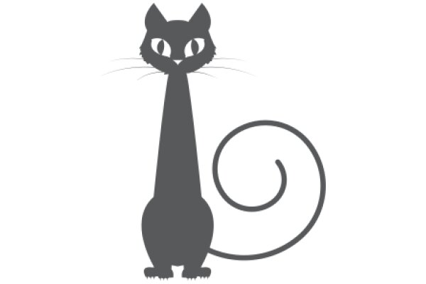 A Whimsical Feline: A Gray Cat with a Long Neck and Curly Tail