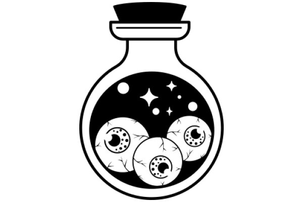 A Whimsical Illustration of a Bottle with Floating Eyes and Stars