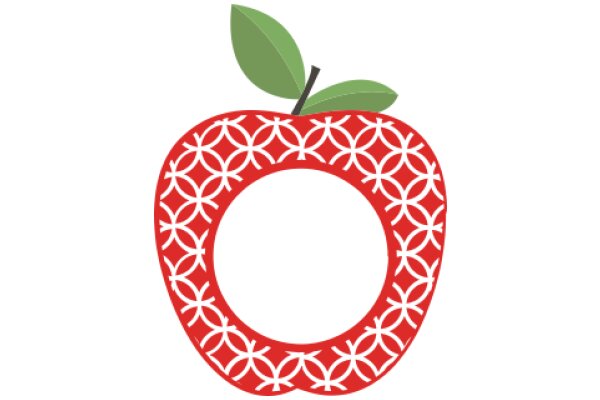 Vibrant Red Apple with Green Leaf and Floral Border