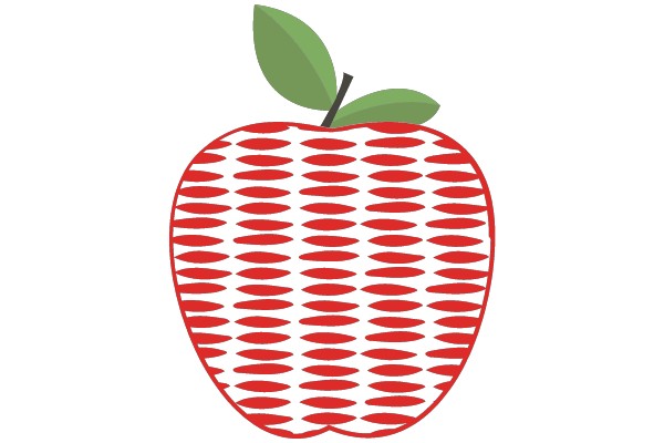 Vibrant Red Apple with a Green Leaf, Illustrated in a Stylized Pattern