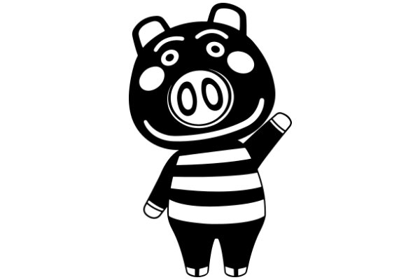 Stylish Cartoon of a Pig Character with a Smile and a Striped Shirt