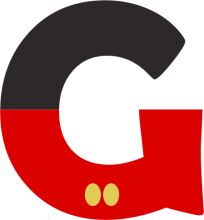 Stylized Letter 'G' with a Red Border and Yellow Dots