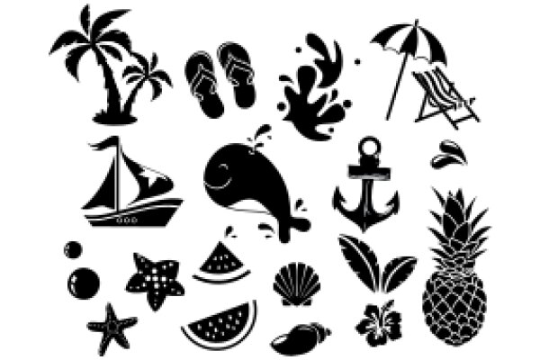 A Collection of Icons Representing Various Beach and Ocean Themes