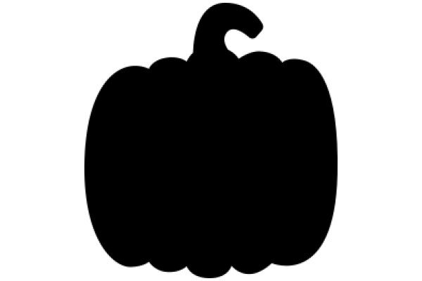 A Solid Black Silhouette of a Pumpkin with a Curved Stem