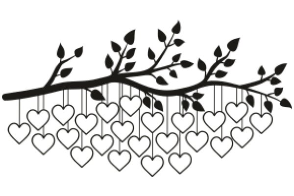 Silhouette of a Branch with Hanging Hearts