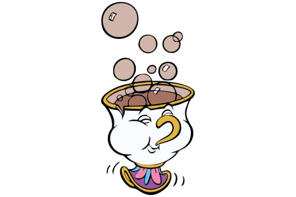 Whimsical Illustration of a Tea Cup and Saucer with Floating Bubbles