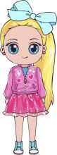 Stylish Cartoon Girl with Blue Bow and Pink Outfit