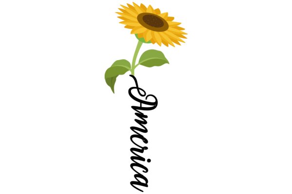 A Sunflower with the Word 'America' Written in Cursive Below It