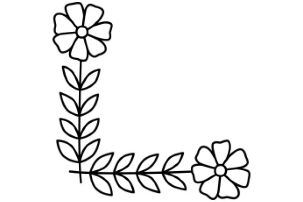 Simplistic Line Drawing of a Flower Stem with Leaves and Flower