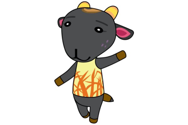 A Charming Cartoon Cow with a Yellow Vest and Brown Horns