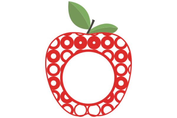 Vibrant Red Apple with a Green Leaf, Surrounded by Circular Patterns