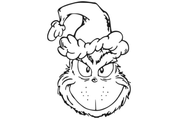 A Whimsical Illustration of a Cat's Face with a Santa Hat