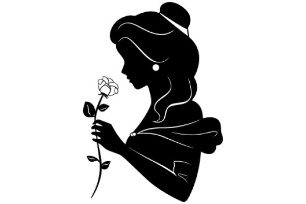 Silhouette of a Woman Holding a Rose