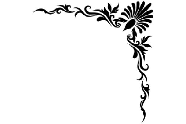 Stylized Floral Design with Black Ink on White Background