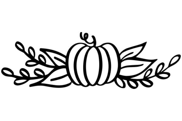 Stylized Illustration of a Pumpkin with Vines and Leaves