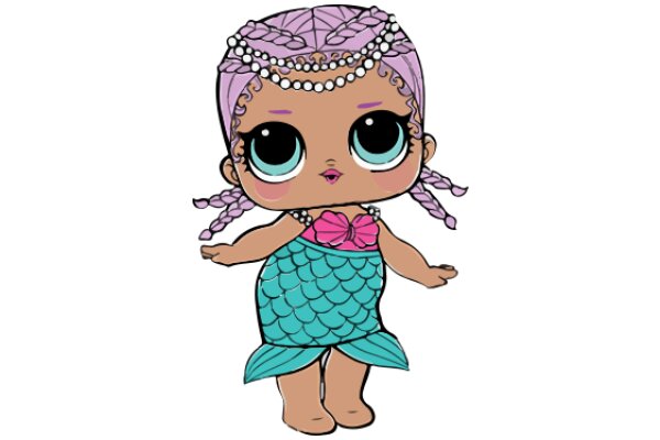 Stylish Cartoon Character: A Fashionable Mermaid with a Purple Headpiece and Blue Tail