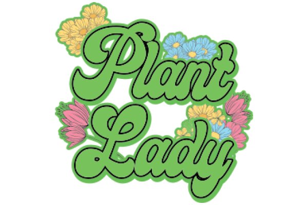 Vibrant Flower Sticker with the Words 'Plant Lady' in Green