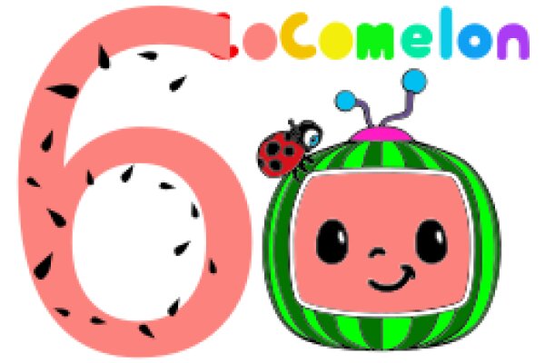 Cute Cartoon Character Celebrating Number 6 with a Watermelon and a Ladybug