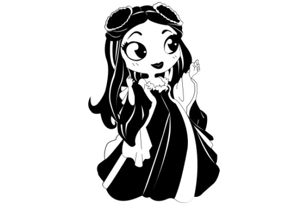 Stylized Anime Character: AGirl with Long Hair and a Flowery Dress