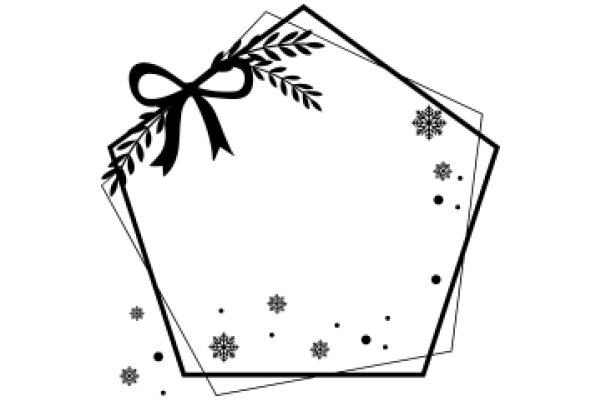 A Festive Greeting Card with a Ribbon and Snowflakes