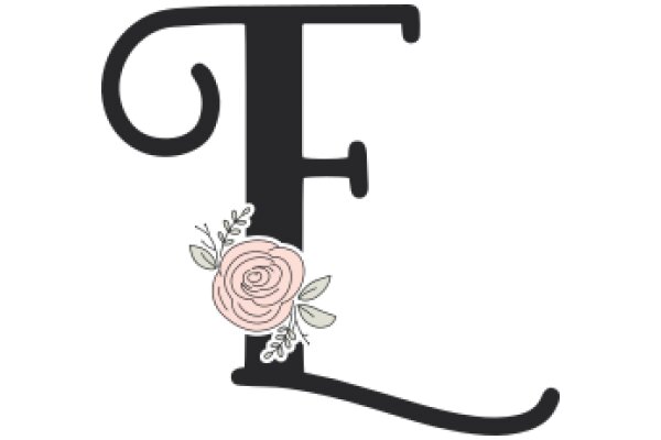 Stylized Letter 'F' with a Pink Flower and Leaves