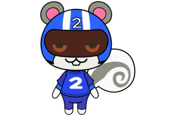 A Cute Cartoon Character in a Blue Helmet and Number 2 Jersey