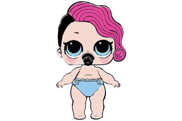 Adorable Cartoon Character with Pink Hair and Blue Swimsuit