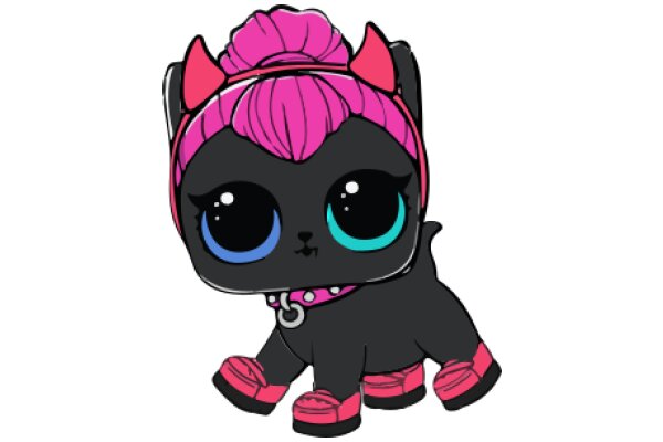 Adorable Cartoon Kitten with Pink Hair and Red Shoes